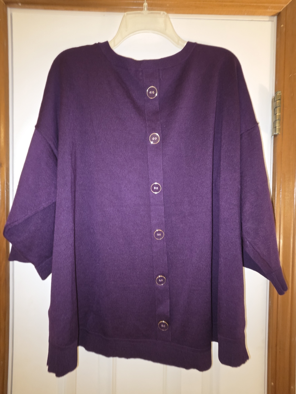 Cable & Gauge Purple Relaxed Crewneck Sweater With Button Down Back - Picture 5 of 6